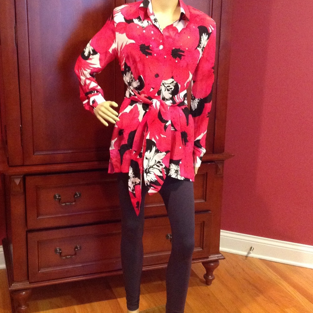 Vintage 100% Silk Floral Sequin With Tie Belt